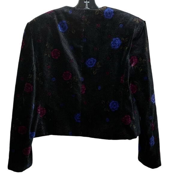 Galleria Sport Velvet Cropped Floral Blazer Jacket 100% Cotton Sz 10 Black - Picture 3 of 11